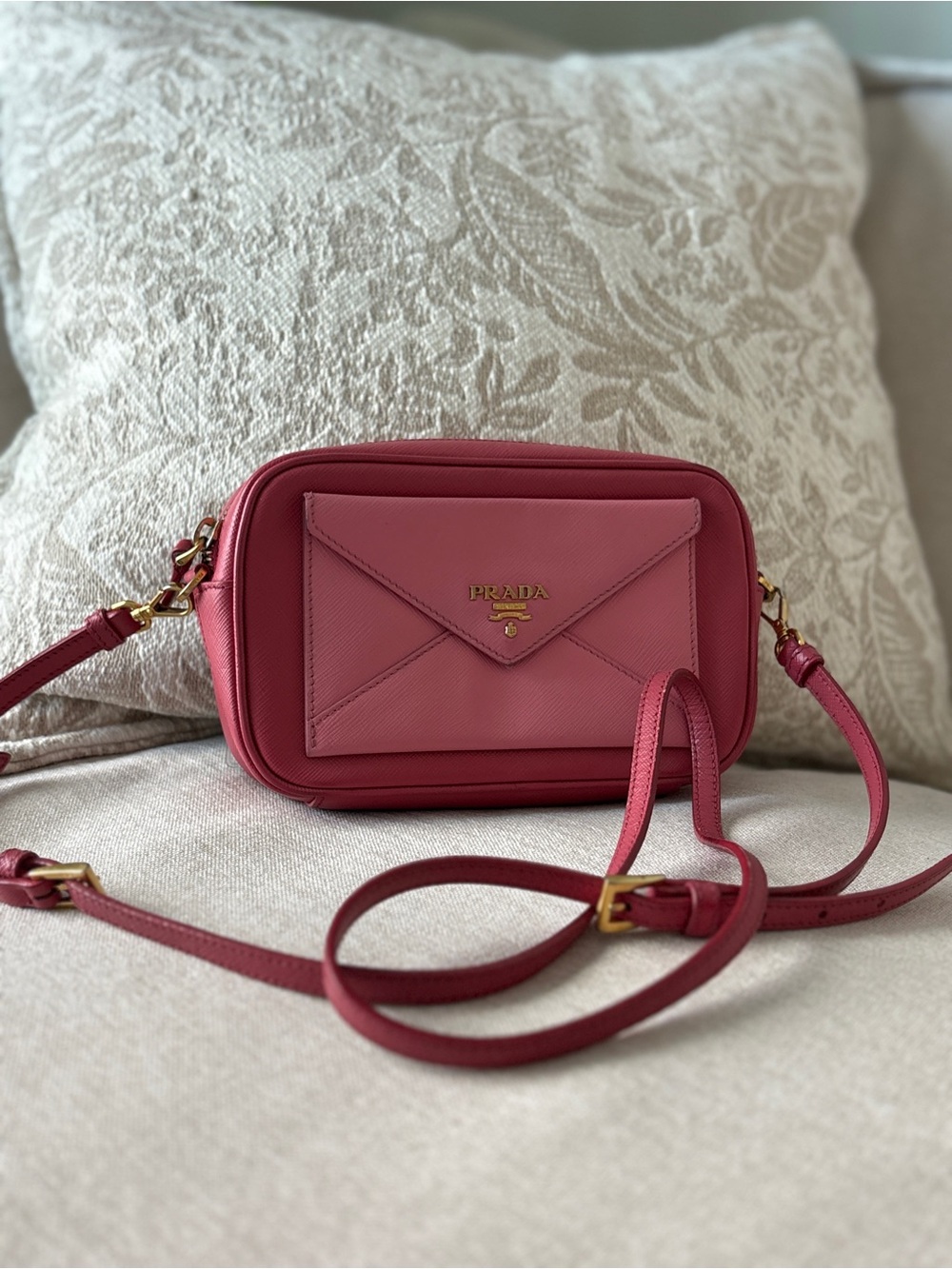 Prada Two-Tone Pink Saffiano Leather Crossbody Bag